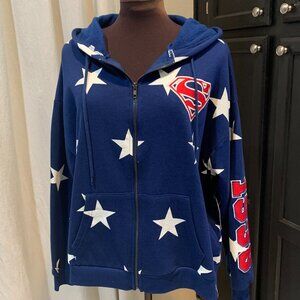 Superman Women's Zip Hoodie Size L Blue Stars